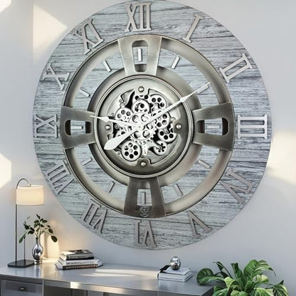 ImprovingLife The Gears Clock Real Moving Gear Wall Clock England Line (Silver Grey, 24 inches (60 cm)) - color: Silver Grey, size: 24 inches (60 cm)