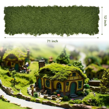 Fake Moss Table Runner for Decor, 12" x 71" Soft Fluffy Faux Moss Mat, Artificia Dark Green Moss Roll Fake Grass for Crafts, Fairy Garden, Enchanted Forest, Wedding, Party, DIY Table Centerpieces - size: 12" x 71"