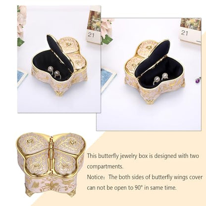 Hipiwe Antique Metal Jewelry Box Butterfly Keepsake Box for Woman, Large - color: Beige, size: Large