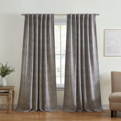 Threadmade Vittoria Paisley Printed Blackout Curtain Panel, Gray - 52" W x 95" L - color: Grey, size: 52"W x 95"L (Pack of 1)