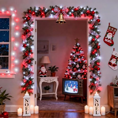 JMEXSUSS Connectable 100 LED Red and White Christmas Lights with 8 Modes - color: Red White, size: 100 LED