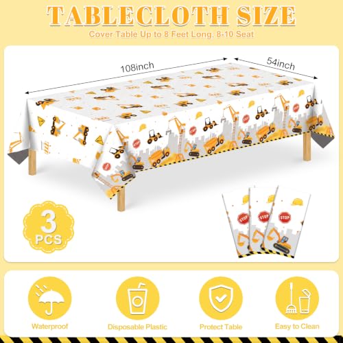 3 Pack Plastic Construction Tablecloths, Disposable Birthday Tablecloth - color: Construction