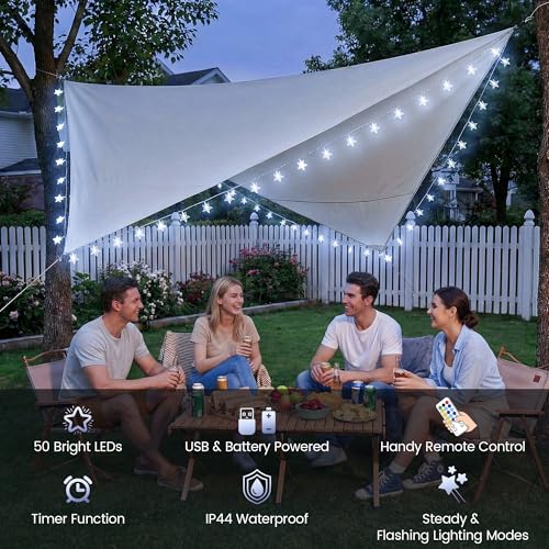 HEYFUNi White Star String Lights with Remote, 16FT USB/Battery Powered - color: White, size: 50 LED-Battery&USB