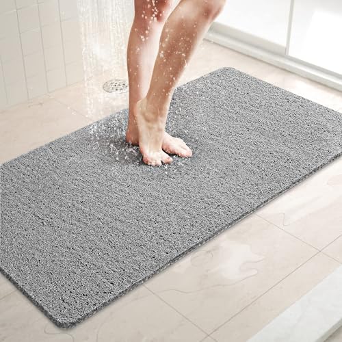 LuxStep Shower Mat Bathtub Mat,Non-Slip Bath Mat with Drain, Quick Drying - color: Stylish Grey, size: 36" x 16"