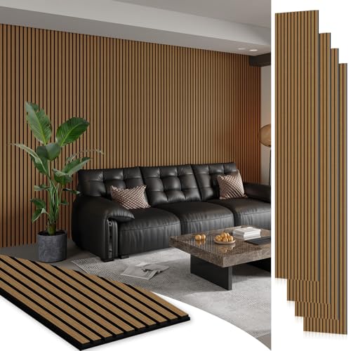 SMARTSTANDARD 4 Pack 105.9" x 12.6" Wood Slat Wall Panels, Classic Oak - color: Classic Oak, size: 106" x 50.4"