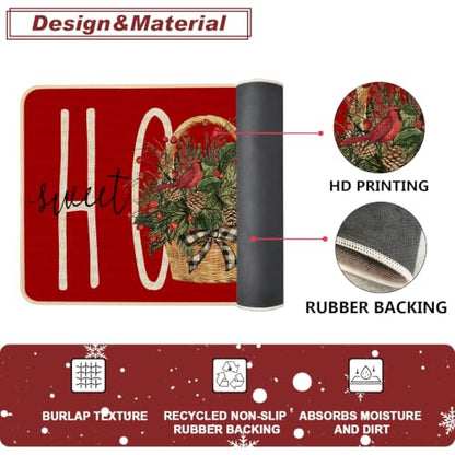 Baccessor Red Christmas Kitchen Rugs Winter Set of 2 17x29 and 17x47 Inch - color: Red Home Sweet Home