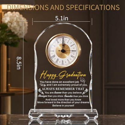 Crystal Clock Graduation Gift for Her Him Women Men - Class of 2026 Graduation Keepsake Present for College High School PHD Masters Degree, Gift for Daughter Son Sister Friend - color: Happy Graduation