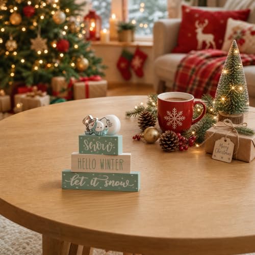 Smile 4 Pcs Christmas Signs Wooden Indoor Tabletop Decorations - style: Let It Snow