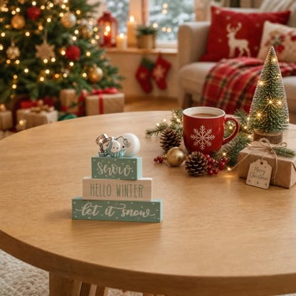 Smile 4 Pcs Christmas Signs Wooden Indoor Tabletop Decorations - style: Let It Snow