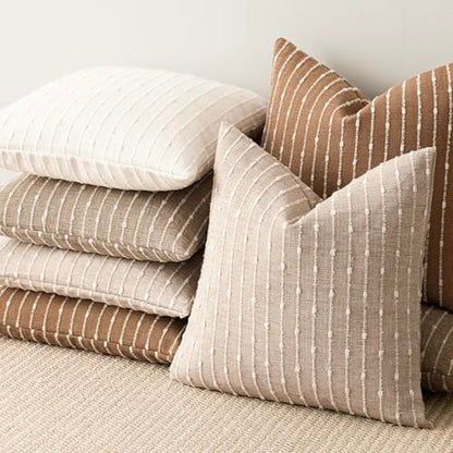Foindtower Boho Striped Boucle Lumbar Throw Pillow Cover 12x20 Rust Tobacco - color: Tobacco, size: 20" x 12" (Pack of 2)