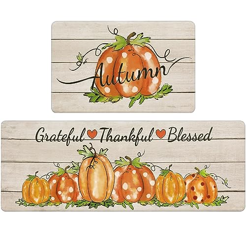 Pauwer Fall Pumpkin Kitchen Rugs Set of 2, Anti Fatigue Kitchen Mats - color: Autumn