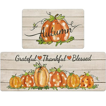 Pauwer Fall Pumpkin Kitchen Rugs Set of 2, Anti Fatigue Kitchen Mats - color: Autumn