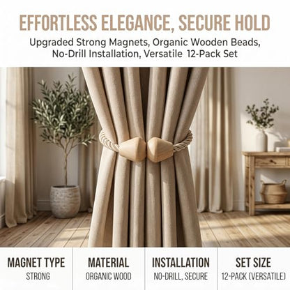 Boho Curtain Tiebacks, Magnetic Curtain Holdbacks 12 Pack