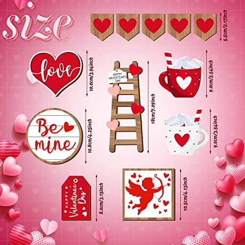 Frienda 12 Pieces Tiered Tray Decor Buffalo Plaid Table Wooden Sign Decorations Cupid Tabletop Heart Signs Be Mine Love Decor for Party Home Kitchen Holiday - style: Heart