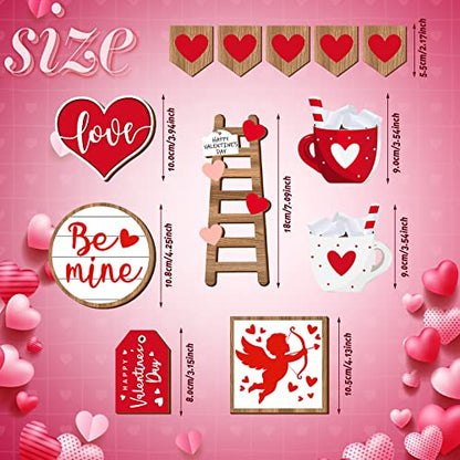 Frienda 12 Pieces Tiered Tray Decor Buffalo Plaid Table Wooden Sign Decorations Cupid Tabletop Heart Signs Be Mine Love Decor for Party Home Kitchen Holiday - style: Heart