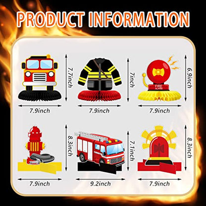 Epakh 10 Pcs Firetruck Birthday Party Decor Firetruck Honeycomb Centerpiece - style: Firetruck