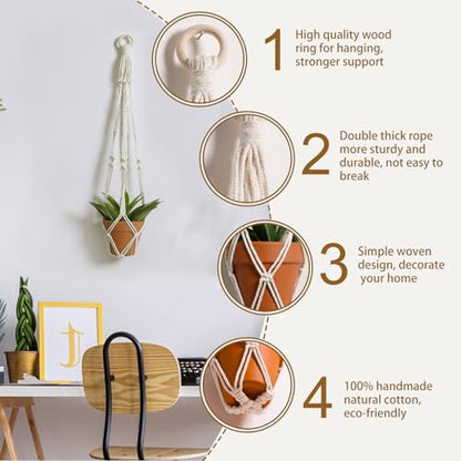 Artilady Macrame Plant Hanger, Hanging Planter for Indoor Plants Holder - color: White F