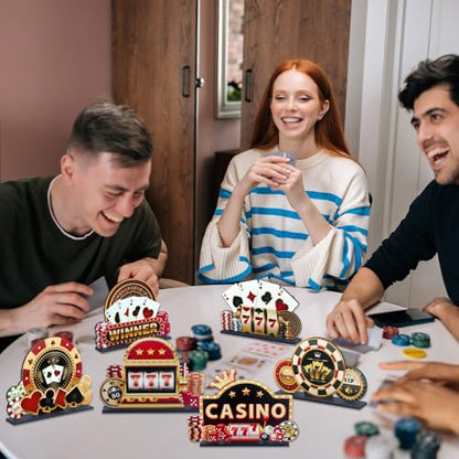 6PCS Casino Theme Wooden Centerpiece for Tables Las Vegas Party Decorations - style: Casino