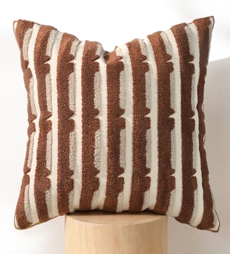 Fall Embroidered Throw Pillow Cover 18x18 Inch, Brown Striped - color: Brown Striped, size: 18" x 18" (Pack of 1)