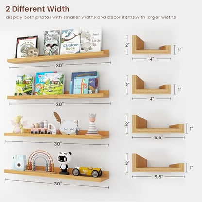 Axeman 30 Inch Floating Shelves, Oak Picture Ledge Shelf Set of 4 - color: Oak, size: 30 Inch