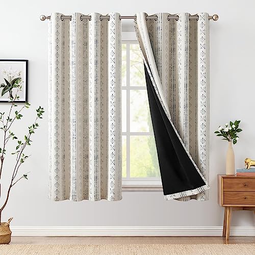 jinchan Boho Blackout Curtains 63 Inch Length for Bedroom Living Room - color: Boho | Blue on Beige, size: 52"W x 63"L (Pack of 2)