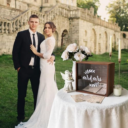 OurWarm Brown Wooden Wedding Card Box for Reception with Acrylic Window - color: Brown