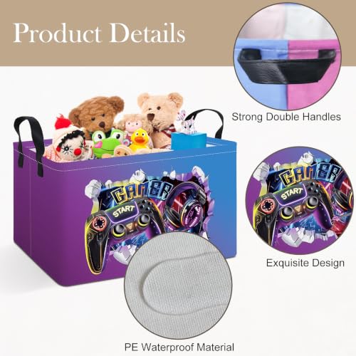 Rectangle Foldable Storage Basket Handles For Home, 3D Gamer - color: REC-3D Gamer