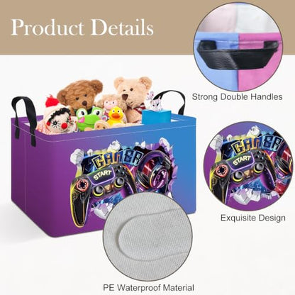 Rectangle Foldable Storage Basket Handles For Home, 3D Gamer - color: REC-3D Gamer