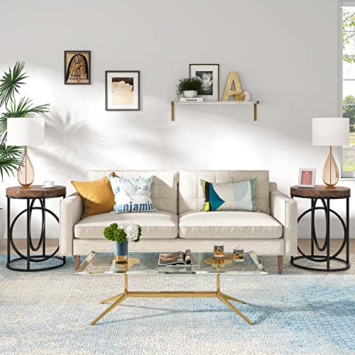 LITTLE TREE 20” Round End Table with Thick Wood Top，Modern Sofa Side Table with Gold O-Shaped Base, Midcentury Accent Table Cocktail Table Nightstand for Living Room Bedroom - color: Rustic Brown+black