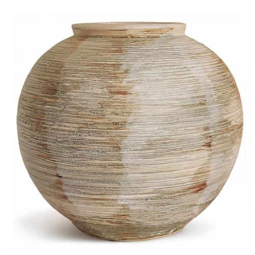 Rustic Ceramic Vintage Farmhouse Vase for Decor (Small Ribbed Beige) - style: 01 - Small Ribbed Beige