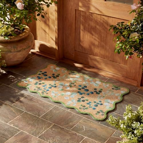 Dunzy Eucalyptus Leaves Doormat Green Scalloped Welcome Mat for Front Door - style: Eucalyptus Leaves