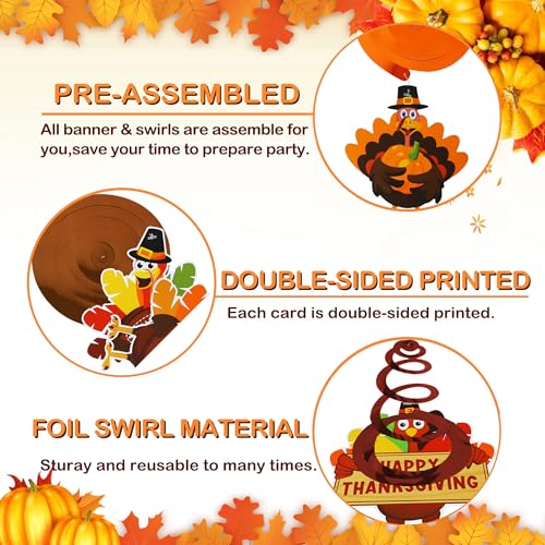 Thanksgiving Party Decorations Set - NO DIY - Friendsgiving Banner & Turkey Hanging Swirls & Circle Dots Garland Banner, Thanksgiving Decorations for Home Office Classroom Friendsgiving Party Decor - style: Friendsgiving
