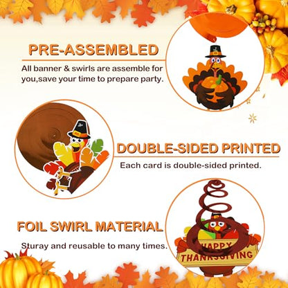 Thanksgiving Party Decorations Set - NO DIY - Friendsgiving Banner & Turkey Hanging Swirls & Circle Dots Garland Banner, Thanksgiving Decorations for Home Office Classroom Friendsgiving Party Decor - style: Friendsgiving