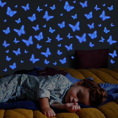 SAOROPEB Glow in The Dark 3D Butterfly 24 Pcs Blue Butterfly Stickers - color: 24 Pcs, Glowing Blue