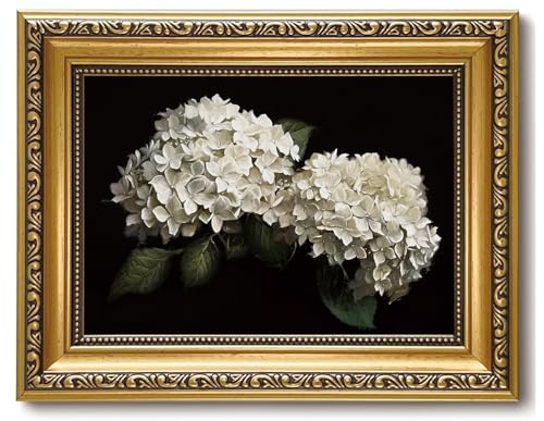 Vintage Gold Framed Moody Floral Wall Art Hydrangea Pictures 8x10in - color: flower, size: 10"L x 8"W