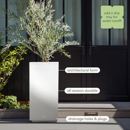 Veradek Block Series Pedestal Planter - Tall Rectangular Outdoor Planter - color: White, size: 32''H x 15.5''W -2 Pack