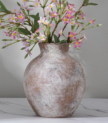 Ceramic Flower Vase Home Decor, 7.4 in Farmhouse Table Vase Retro Vintage Living Room Kitchen Bedroom Decoration Pottery Decorative Vases for Flowers Shelf Office Coffee Desk Dining Entryway, Classic - color: 7.4 in - Terracotta