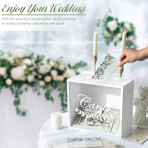 OurWarm White Wooden Wedding Card Box for Reception with Acrylic Window - color: White