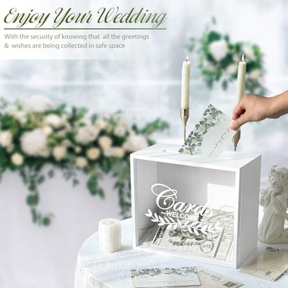 OurWarm White Wooden Wedding Card Box for Reception with Acrylic Window - color: White