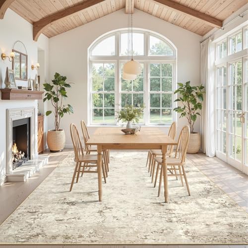 Toneed Washable 8x10 Beige Area Rug with Non-Slip Backing for Living Room - color: Beige, size: 8' x 10' (Rectangular)