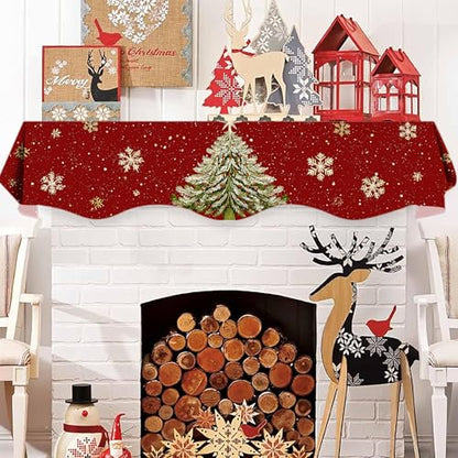 NYZE Christmas Mantel Scarf 60 x 17 Inch Fireplace Mantel Scarf Cover Decoration for Christmas Fireplace Scarf Shelf Top Runner Holiday Winter Home Decor - size: 60 x 17 in, style: Christmas tree