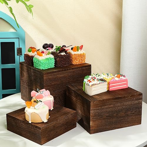 Barydat 3 Pcs Rustic Wood Risers for Display, Square Nesting Cupcake Stands