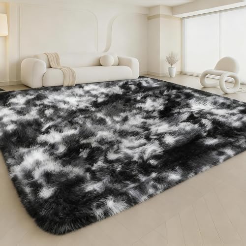 Large 9x12 Area Rug for Living Room, Soft Shag Rugs for Bedroom - color: Black White Grey, size: 9' x 12' (Rectangular)