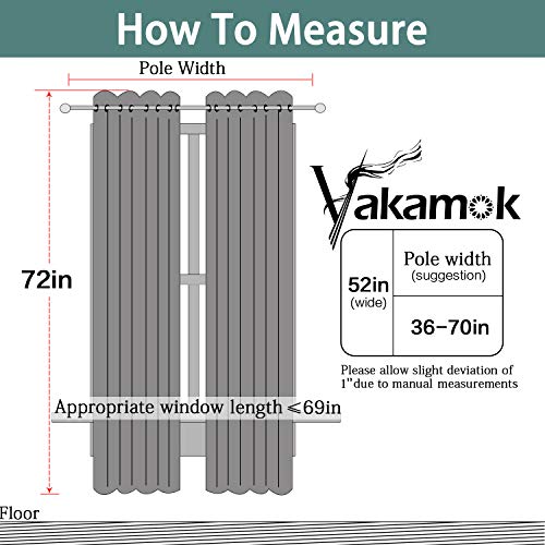 Yakamok Grey Room Darkening Curtains 52x72 inch Gray Grommet-Living Room - color: Grey, size: 52"W x 72"L (Pack of 2)