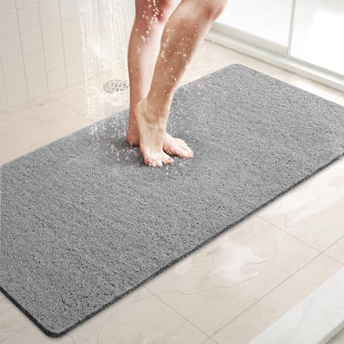 LuxStep Shower Mat Bathtub Mat,Non-Slip Bath Mat with Drain, Quick Drying - color: Stylish Grey, size: 40" x 16"