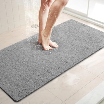 LuxStep Shower Mat Bathtub Mat,Non-Slip Bath Mat with Drain, Quick Drying - color: Stylish Grey, size: 40" x 16"
