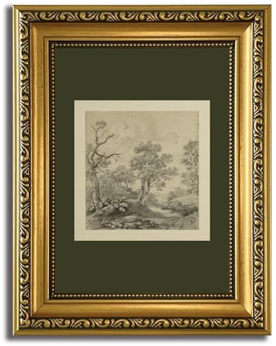 HNNXAR Gold Framed Wall Art Vintage Green Gray Tree Wall Canvas Art Decor Landscape Paintings Rustic Pictures Natural Prints Farmhouse Artwork for Bedroom Living Room - color: Green Tree, size: 10"L x 8"W