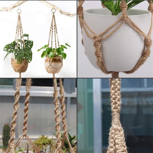 LINXIU Macrame Plant Hangers Jute Plant Hanger Indoor Hanging Plants Holders with 2 Hooks for Home Decor Wall Flower Pots Basket 2 Packs