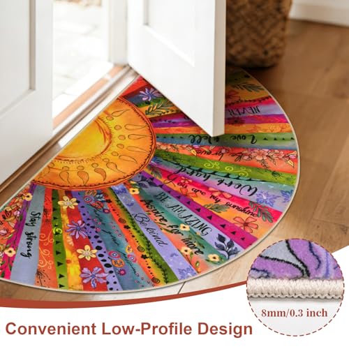Likiyol Sun Entryway Rug 2x4 Small Rug, Half Circle Door Mat Indoor Entrance Inspirational Non Slip Rugs for Entryway, Soft Washable Faux Wool Small Throw Rugs for Entry, Kitchen, Fireplace, Low-Pile - size: 2' x 3'11" (Semicircular)