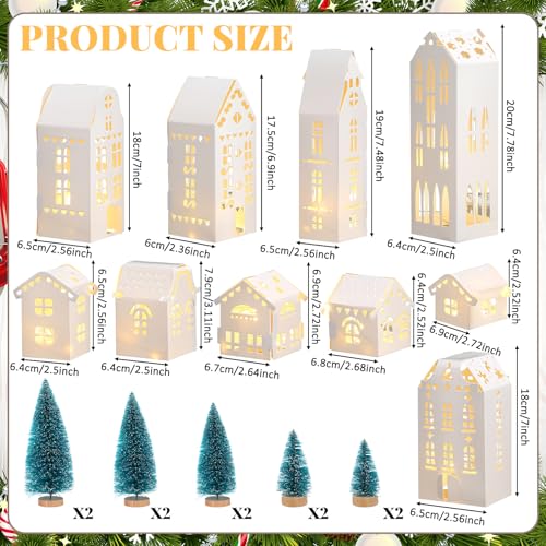 Chunful 20 Pack Christmas Village Houses Set with Light Paper Buildings